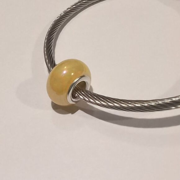 Silver Yellow Pearlesque Charm for Pandora Style Bracelet - Picture 3 of 4